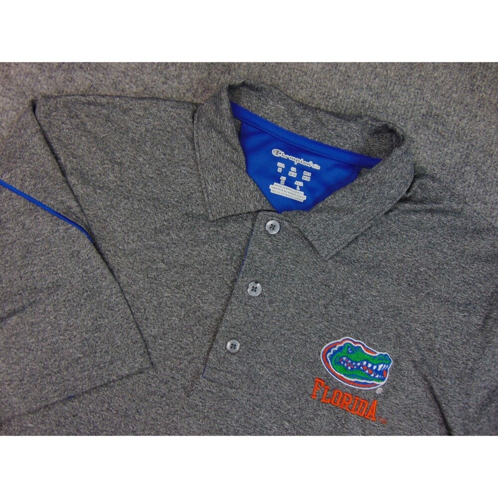 Florida‎ Gators Polo Shirt Mens Medium Gray Champion Elite Short Sleeve Fan